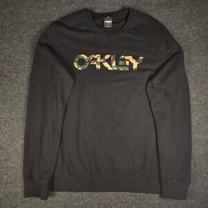 Y2K Oakley Men's Black Crewneck Sweatshirt Camo Logo Custom Fit Size XXL